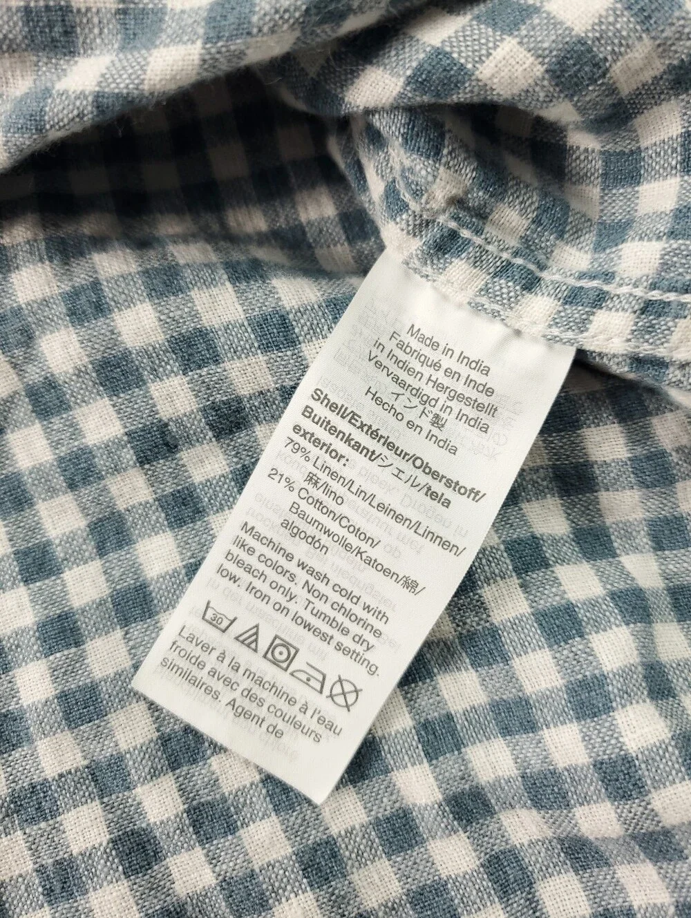 J Crew Linen Shirt Medium Gingham Check Button Down Oxford Blue White Summer